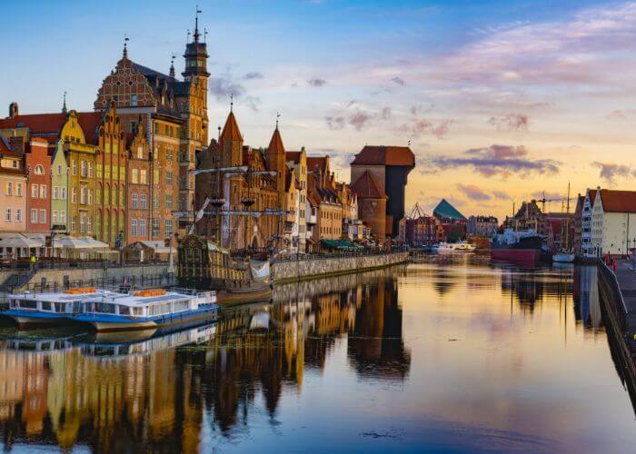The Gdansk waterfront as the sun goes down